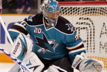 SAN JOSE, CA - OCTOBER 30:  Evgeni Nabokov #20 of the San Jose Sharks defends against David Koci #28 of the Colorado Avalanche during the first period of their game at the HP Pavilion on October 30, 2009 in San Jose, California.  (Photo by Ezra Shaw/Getty Images)