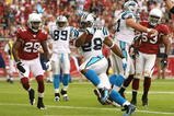 GLENDALE, AZ - NOVEMBER 01:  Running back Jonathan Stewart #28 of the Carolina Panthers scores a 6 yard rushing touchdown past Dominique Rodgers-Cromartie #28 of the Arizona Cardinals during the first quarter of the NFL game at the Universtity of Phoenix Stadium on November 1, 2009 in Glendale, Arizona.  (Photo by Christian Petersen/Getty Images)