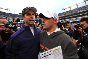 BALTIMORE - NOVEMBER 1:  Head coach John Harbaugh of the Baltimore Ravens speaks with head coach Josh McDaniels of the Denver Broncos at M&T Bank Stadium on November 1, 2009 in Baltimore, Maryland. (Photo by Larry French/Getty Images)