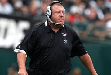 OAKLAND, CA - OCTOBER 18: Head coach Tom Cable of the Oakland Raiders looks on against the Philadelphia Eagles during an NFL game at the Oakland-Alameda County Coliseum on October 18, 2009 in Oakland, California.  (Photo by Jed Jacobsohn/Getty Images)