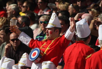 BIARRITZ, FRANCE - OCTOBER 17:  A Gloucester fan enjoys himself during the Heineken Cup match between Biarritz Olympique and Gloucester at Parc de Sports Aguilera  on October 17, 2009 in Biarritz, France.  (Photo by David Rogers/Getty Images)