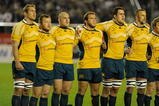 TOKYO - OCTOBER 31:  The Wallabies line up for the national Anthems prior to the 2009 Bledisloe Cup match between the New Zealand All Blacks and the Australian Wallabies at the National Stadium on October 31, 2009 in Tokyo, Japan.  (Photo by Ross Land/Getty Images)