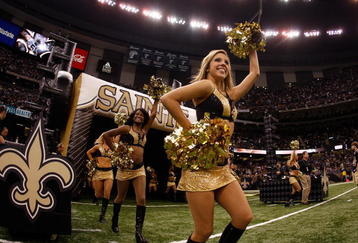 NEW ORLEANS - OCTOBER 18:  Members of the Saintsations cheerleaders of the New Orleans Saints perform their routine during the game against the New York Giants at the Louisiana Superdome on October 18, 2009 in New Orleans, Louisiana.  (Photo by Chris Graythen/Getty Images)