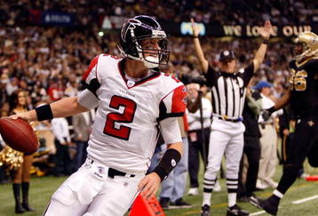 NEW ORLEANS - DECEMBER 07:  Quarterback Matt Ryan #2 of the Atlanta Falcons scores a touchdown against the New Orleans Saints on December 7, 2008 at the Superdome in New Orleans, Louisiana.   The Saints defeated the Falcons 29-25.  (Photo by Chris Graythen/Getty Images)