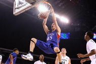 INDIANAPOLIS - MARCH 27:  Cole Aldrich #45 of the Kansas Jayhawks dunks against the Michigan State Spartans during the third round of the NCAA Division I Men's Basketball Tournament at the Lucas Oil Stadium on March 27, 2009 in Indianapolis, Indiana.  (Photo by Andy Lyons/Getty Images)