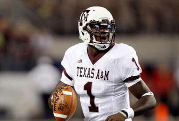 ARLINGTON, TX - OCTOBER 03:  Quarterback Jerrod Johnson #1 of the Texas A&M Aggies drops back to pass against the Arkansas Razorbacks at Cowboys Stadium on October 3, 2009 in Arlington, Texas.  (Photo by Ronald Martinez/Getty Images)