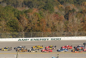 TALLADEGA, AL - NOVEMBER 01:  Jamie McMurray, driver of the #26 IRWIN Marathon Ford, leads the field during the NASCAR Sprint Cup Series AMP Energy 500 at Talladega Superspeedway on November 1, 2009 in Talladega, Alabama.  (Photo by Chris Graythen/Getty Images)