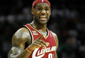 CLEVELAND - OCTOBER 27:  LeBron James #23 of the Cleveland Cavaliers reacts during the season opener against the Boston Celtics at Quicken Loans Arena on October 27, 2009 in Cleveland, Ohio.  NOTE TO USER: User expressly acknowledges and agrees that, by downloading and or using this photograph, User is consenting to the terms and conditions of the Getty Images License Agreement. (Photo by Gregory Shamus/Getty Images)