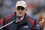 ORCHARD PARK, NY - SEPTEMBER 21:  Owner Ralph Wilson of the Buffalo Bills speaks during a ceremony adding Bruce Smith's name to the Ralph Wilson Stadium Wall of Fame at halftime of the game against the Oakland Raiders on September 21, 2008 at Ralph Wilson Stadium in Orchard Park, New York. Buffalo won 24-23. (Photo by Rick Stewart/Getty Images) 