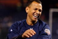 PHILADELPHIA - NOVEMBER 01:  Alex Rodriguez #13 of the New York Yankees laughs during batting practice against the Philadelphia Phillies in Game Four of the 2009 MLB World Series at Citizens Bank Park on November 1, 2009 in Philadelphia, Pennsylvania.  (Photo by Al Bello/Getty Images)