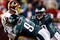 LANDOVER, MD - OCTOBER 26:  Quarterback Jason Campbell #17 of the Washington Redskins is sacked by Chris Clemons #91 of the Philadelphia Eagles during the fourth quarter action at FedEx Field October 26, 2009 in Landover, Maryland. The Eagles won the game 27-17. (Photo by Win McNamee/Getty Images)
