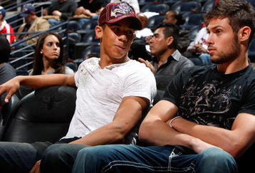 ATLANTA - OCTOBER 28:  Atlanta Thrashers left wing Evander Kane (L) and defenseman Zach Bogosian (R) watch the game between the Atlanta Hawks and the Indiana Pacers at Philips Arena on October 28, 2009 in Atlanta, Georgia.  (Photo by Kevin C. Cox/Getty Images)