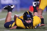 BERKELEY, CA - OCTOBER 03:  Kevin Riley #13 of the California Golden Bears lies on the ground against the USC Trojans at Memorial Stadium on October 3, 2009 in Berkeley, California.  (Photo by Jed Jacobsohn/Getty Images)