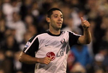 LONDON, ENGLAND - OCTOBER 31:  Clint Dempsey of Fulham celebrates his goal during the Barclays Premier League match between Fulham and Liverpool at Craven Cottage on October 31, 2009 in London, England.  (Photo by Clive Rose/Getty Images)