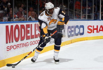UNIONDALE, NY - OCTOBER 31:  Mike Grier #25 of the Buffalo Sabres skates against the New York Islanders on October 31, 2009 at Nassau Coliseum in Uniondale, New York. The Isles defeated the Sabres 5-0.  (Photo by Jim McIsaac/Getty Images)