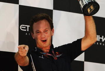 ABU DHABI, UNITED ARAB EMIRATES - NOVEMBER 01:  Red Bull Racing Team Principal Christian Horner celebrates with the winning Constructors Trophy following the Abu Dhabi Formula One Grand Prix at the Yas Marina Circuit on November 1, 2009 in Abu Dhabi, United Arab Emirates.  (Photo by Mark Thompson/Getty Images)