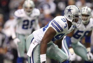 IRVING, TX - DECEMBER 20:  DeMarcus Ware #94 of the Dallas Cowboys lines up on defense during their NFL game against the Baltimore Ravens at Texas Stadium on December 20, 2008 in Irving, Texas. The Ravens defeated the Cowboys 33-24. (Photo by Ronald Martinez/Getty Images)