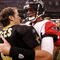 NEW ORLEANS - NOVEMBER 2: Quarterback Drew Brees #9 of the New Orleans Saints greets quarterback Matt Ryan #2 of the Atlanta Falcons after the Saints 35-27 victory in the game at the Louisiana Superdome on November 2, 2009 in New Orleans, Louisiana. (Photo by Chris Graythen/Getty Images)