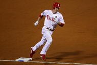 PHILADELPHIA - NOVEMBER 01:  Chase Utley #26 of the Philadelphia Phillies rounds third base on his solo home run in the bottom of the seventh inning against the New York Yankees in Game Four of the 2009 MLB World Series at Citizens Bank Park on November 1, 2009 in Philadelphia, Pennsylvania.  (Photo by Chris McGrath/Getty Images)