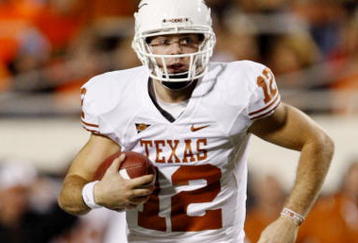 STILLWATER, OK - OCTOBER 31: Quarterback Colt McCoy #12 of the Texas Longhorns runs with the ball in the fourth quarter against the Oklahoma State Cowboys at Boone Pickens Stadium on October 31, 2009 in Stillwater, Oklahoma. (Photo by Ronald Martinez/Getty Images)