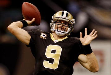 NEW ORLEANS - NOVEMBER 2:  Quarterback Drew Brees #9 of the New Orleans Saints warms up before his team takes on the Atlanta Falcons in the game at the Louisiana Superdome on November 2, 2009 in New Orleans, Louisiana. (Photo by Chris Graythen/Getty Images)