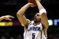 SALT LAKE CITY - APRIL 25:  Carlos Boozer #5 of the Utah Jazz shoots in Game Four of the Western Conference Quarterfinals against the Los Angeles Lakers during the 2009 NBA Playoffs at Energy Solutions Arena on April 25, 2009 in Salt Lake City, Utah.  The Lakers won 108-94.  NOTE TO USER: User expressly acknowledges and agrees that, by downloading and/or using this Photograph, user is consenting to the terms and conditions of the Getty Images License Agreement.  (Photo by Otto Greule Jr/Getty Images)  