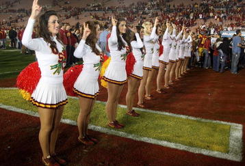 PASADENA, CA - JANUARY 01:  The USC Trojans song girls sing the fight song after the Trojans defeated the Penn State Nittany Lions during the 95th Rose Bowl Game presented by Citi on January 1, 2009 at the Rose Bowl in Pasadena, California.  (Photo by Stephen Dunn/Getty Images)