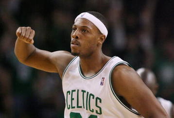 BOSTON - NOVEMBER 01:  Paul Pierce #34 of the Boston Celtics celebrates a three point shot in the fourth quarter against the New Orleans Hornets at the TD Garden on November 1, 2009 in Boston, Massachusetts. The Celtics defeated the Hornets 97-87. NOTE TO USER: User expressly acknowledges and agrees that, by downloading and or using this photograph, User is consenting to the terms and conditions of the Getty Images License Agreement.  (Photo by Elsa/Getty Images)