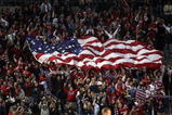 CARSON, CA - JANUARY 19:  Fans of the U.S. Men's National Team unfurl a flag of the USA in the stands during the international friendly against Sweden on January 19, 2008 at the Home Depot Center in Carson, California. USA defeated Sweden 2-0. (Photo by Stephen Dunn/Getty Images)