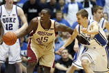 DURHAM, NC - FEBRUARY 9: Rakim Sanders #15 of the Boston College Eagles drives the ball against Jon Scheyer #30 of the Duke Blue Devils at Cameron Indoor Stadium on February 9, 2008 in Durham, North Carolina.  Duke defeated Boston College 90-80.  (Photo by Kevin C. Cox/Getty Images)