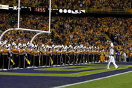 BATON ROUGE, LA - OCTOBER 10: The Louisiana State University Tigers marching band performs on the field before the game against the Florida Gators on October 10, 2009 in Baton Rouge, Louisiana. (Photo by Kevin C. Cox/Getty Images)