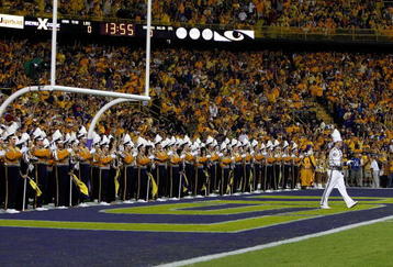 BATON ROUGE, LA - OCTOBER 10:  The Louisiana State University Tigers marching band performs on the field before the game against the Florida Gators on October 10, 2009 in Baton Rouge, Louisiana.  (Photo by Kevin C. Cox/Getty Images)