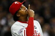 NEW YORK - OCTOBER 29: Starting pitcher Pedro Martinez #45 of the Philadelphia Phillies comes out of the game in the seventh inning against the New York Yankees in Game Two of the 2009 MLB World Series against at Yankee Stadium on October 29, 2009 in the Bronx borough of New York City. (Photo by Chris McGrath/Getty Images)