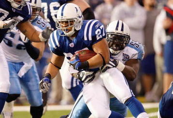 INDIANAPOLIS - DECEMBER 28:  Lance Ball #27 of the Indianapolis Colts carries the ball during the game against the Tennessee Titans on December 28, 2008 at Lucas Oil Stadium in Indianapolis, Indiana. (Photo by: Jamie Squire/Getty Images)