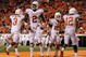 STILLWATER, OK - OCTOBER 31:  Earl Thomas #12 Sergio Kindle #2 of the Texas Longhorns celebrates a touchdown scored by teammate Earl Thomas #12 (R) on an interception in the third quarter against the Oklahoma State Cowboys at Boone Pickens Stadium on October 31, 2009 in Stillwater, Oklahoma.  (Photo by Ronald Martinez/Getty Images)
