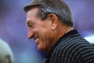 BALTIMORE - SEPTEMBER 24:  A close up of Hall of Fame Quarterback Johnny Unitas, formerly of the Baltimore Colts, as he smiles and looks on during the game between the Cincinnati Bengals and the Baltimore Ravens on September 24, 2000 at PSINet Stadium in Baltimore, Maryland. The Ravens defeated the Bengals 37-0.  (Photo By David Leeds/Getty Images)