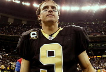NEW ORLEANS - NOVEMBER 2:  Quarterback Drew Brees #9 of the New Orleans Saints leaves the field after leading his team to a 35-27 victory over the Atlanta Falcons in the game at the Louisiana Superdome on November 2, 2009 in New Orleans, Louisiana. (Photo by Chris Graythen/Getty Images)