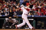 PHILADELPHIA - NOVEMBER 02:  Chase Utley #26 of the Philadelphia Phillies hits a solo home run in the bottom of the seventh inning against the New York Yankees in Game Five of the 2009 MLB World Series at Citizens Bank Park on November 2, 2009 in Philadelphia, Pennsylvania.  (Photo by Jed Jacobsohn/Getty Images)