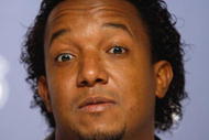 NEW YORK - NOVEMBER 03:  Pedro Martinez #45 of the Philadelphia Phillies speaks to the media during a press conference at Yankee Stadium on November 3, 2009 in the Bronx borough of New York City.  (Photo by Jared Wickerham/Getty Images)