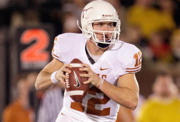 COLUMBIA, MO - OCTOBER 24:  Quarterback Colt McCoy #12 of the Texas Longhorns looks to pass the ball during the game against the Missouri Tigers on October 24, 2009 at Faurot Field/Memorial Stadium in Columbia, Missouri. (Photo by Jamie Squire/Getty Images)