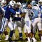 DURHAM, NC - NOVEMBER 29:  Marcus Jones #6 of the Duke Blue Devils gets into a scuffle with Trimane Goddard #31 of the North Carolina Tar Heels during the game at Wallace Wade Stadium on November 29, 2008 in Durham, North Carolina.  (Photo by Kevin C. Cox/Getty Images)