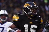 IOWA CITY, IA - NOVEMBER 8: Wide receiver Derrell Johnson-Koulianos #15 of the Iowa Hawkeyes scores a touchdown in the third quarter of play as Anthony Scirrotto #7 of the Penn State Nittany Lions defends on the play at Kinnick Stadium on November 8, 2008 in Iowa City, Iowa. Iowa defeated Penn State 24-23. (Photo by David K Purdy/Getty Images)