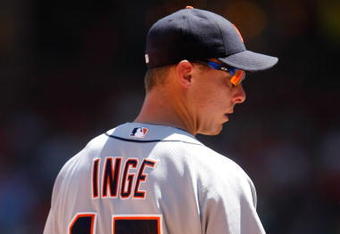 ANAHEIM, CA - AUGUST 26:  Brandon Inge #15 of the Detroit Tigers looks on against the Los Angeles Angels of Anaheim at Angel Stadium on August 26, 2009 in Anaheim, California.  (Photo by Jeff Gross/Getty Images)