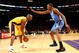 LOS ANGELES - FEBRUARY 10: Kobe Bryant #24 of the Los Angeles Lakers controls the ball against Kevin Durant #35 of the Oklahoma City Thunder on February 10, 2009 at Staples Center in Los Angeles, California.   NOTE TO USER: User expressly acknowledges and agrees that, by downloading and/or using this Photograph, user is consenting to the terms and conditions of the Getty Images License Agreement. (Photo by Stephen Dunn/Getty Images)