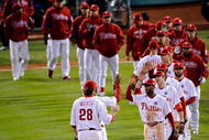 PHILADELPHIA - NOVEMBER 02:  The Philadelphia Phillies celebrate their 8-6 win against the New York Yankees in Game Five of the 2009 MLB World Series at Citizens Bank Park on November 2, 2009 in Philadelphia, Pennsylvania.  (Photo by Jeff Zelevansky/Getty Images)