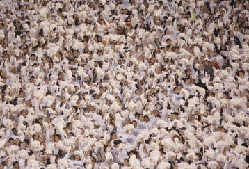 UNIVERSITY PARK, PA - OCTOBER 27: Penn State students cheer their Nittany Lions after staging a 'white out' during the game against the Ohio State Buckeyes at Beaver Stadium on October 27, 2007 in University Park, Pennsylvania. Ohio State won 37-17. (Photo by Hunter Martin/Getty Images)