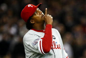 NEW YORK - OCTOBER 29:  Starting pitcher Pedro Martinez #45 of the Philadelphia Phillies comes out of the game in the seventh inning against the New York Yankees in Game Two of the 2009 MLB World Series against at Yankee Stadium on October 29, 2009 in the Bronx borough of New York City.  (Photo by Chris McGrath/Getty Images)