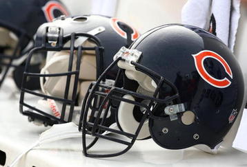 CHICAGO - NOVEMBER 01: Chicago Bear helmuts rest on the bench before a game between the Bears and the Cleveland Browns at Soldier Field on November 1, 2009 in Chicago, Illinois. The Bears defeated the Browns 30-6. (Photo by Jonathan Daniel/Getty Images)