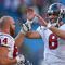 ORCHARD PARK, NY - NOVEMBER 01: Matt Schaub #8 and Kasey Studdard #64  of the Houston Texans celebrate after a touchdown run by Ryan Moats #21 (not shown) against the Buffalo Bills at Ralph Wilson Stadium on November 1, 2009 in Orchard Park, New York. Houston won 31-10. (Photo by Rick Stewart/Getty Images)