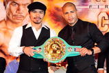 BEVERLY HILLS, CA - SEPTEMBER 14:  Manny Pacquiao and  Miguel Cotto pose for pictures during the press conference at the Beverly Hills Hotel on September 14, 2009 in Beverly Hills, California.  (Photo by Jacob de Golish/Getty Images)